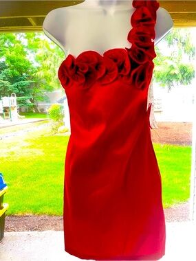 Women’s SNAP Sz 11 NWT Ruffled One-Shoulder Bodycon Padded Bra Red PROM DRESS